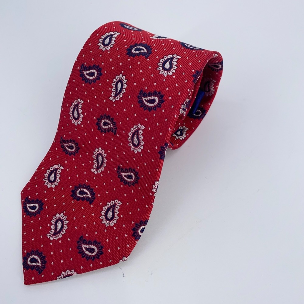 Eton Tie Mens One Size Red Paisley Silk Classic Luxury Necktie England Made